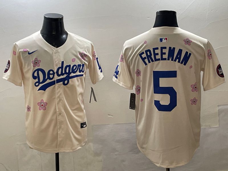 Men Los Angeles Dodgers #5 Freeman Cream Sakura Edition 2025 Nike MLB Jersey style 9
